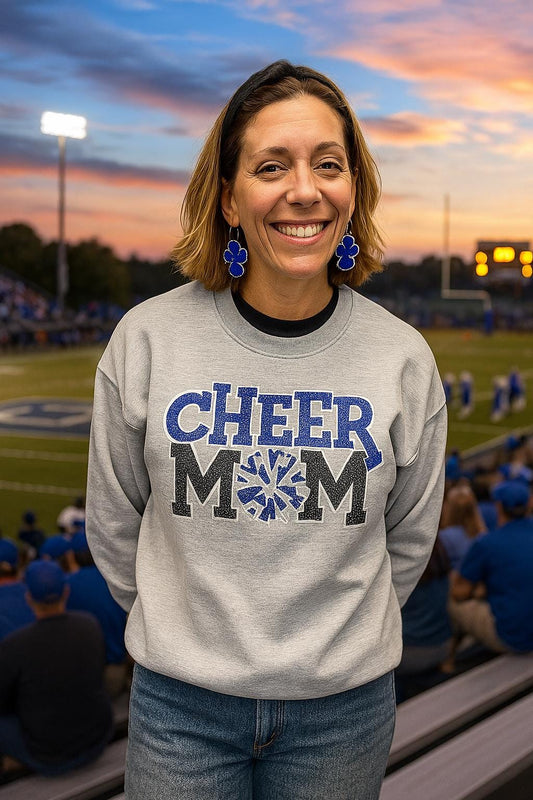 Cheer Mom Glitter Print Sweatshirt: Custom Team Colors Game Day Pullover