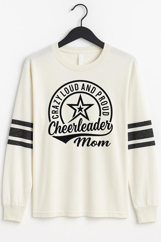 Crazy Loud and Proud Varsity Vintage Cheer Mom Shirt: Relaxed Fit Unisex Crewneck