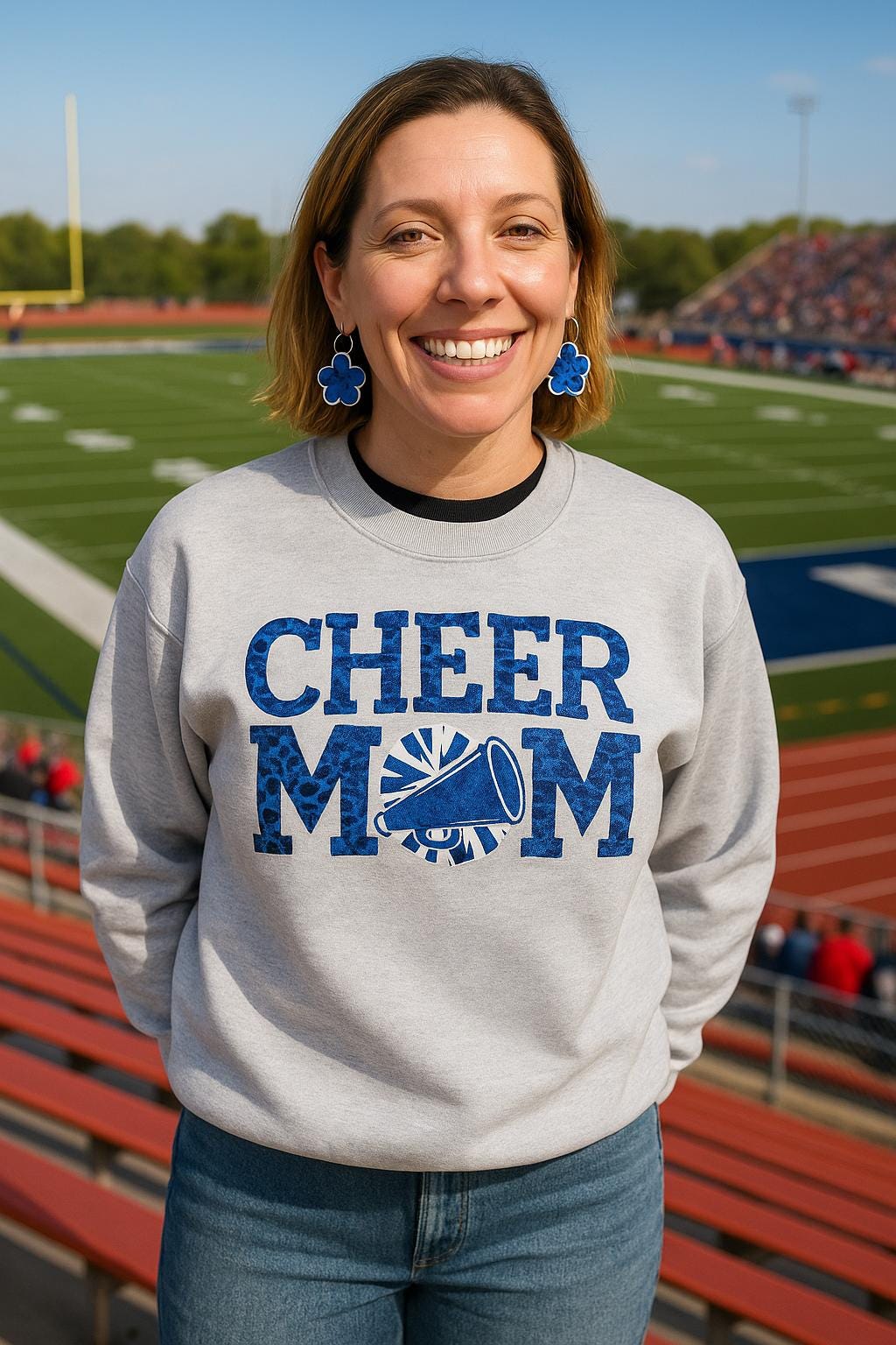 Cheer Mom Glitter Print Sweatshirt: Custom Team Colors Game Day Pullover