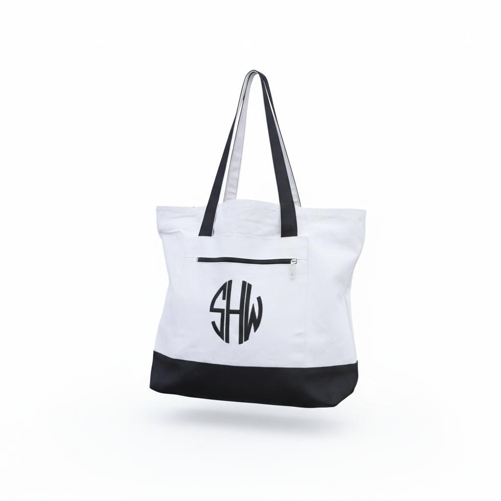 Personalized Canvas Tote Bag: Monogrammed Travel Beach Bag