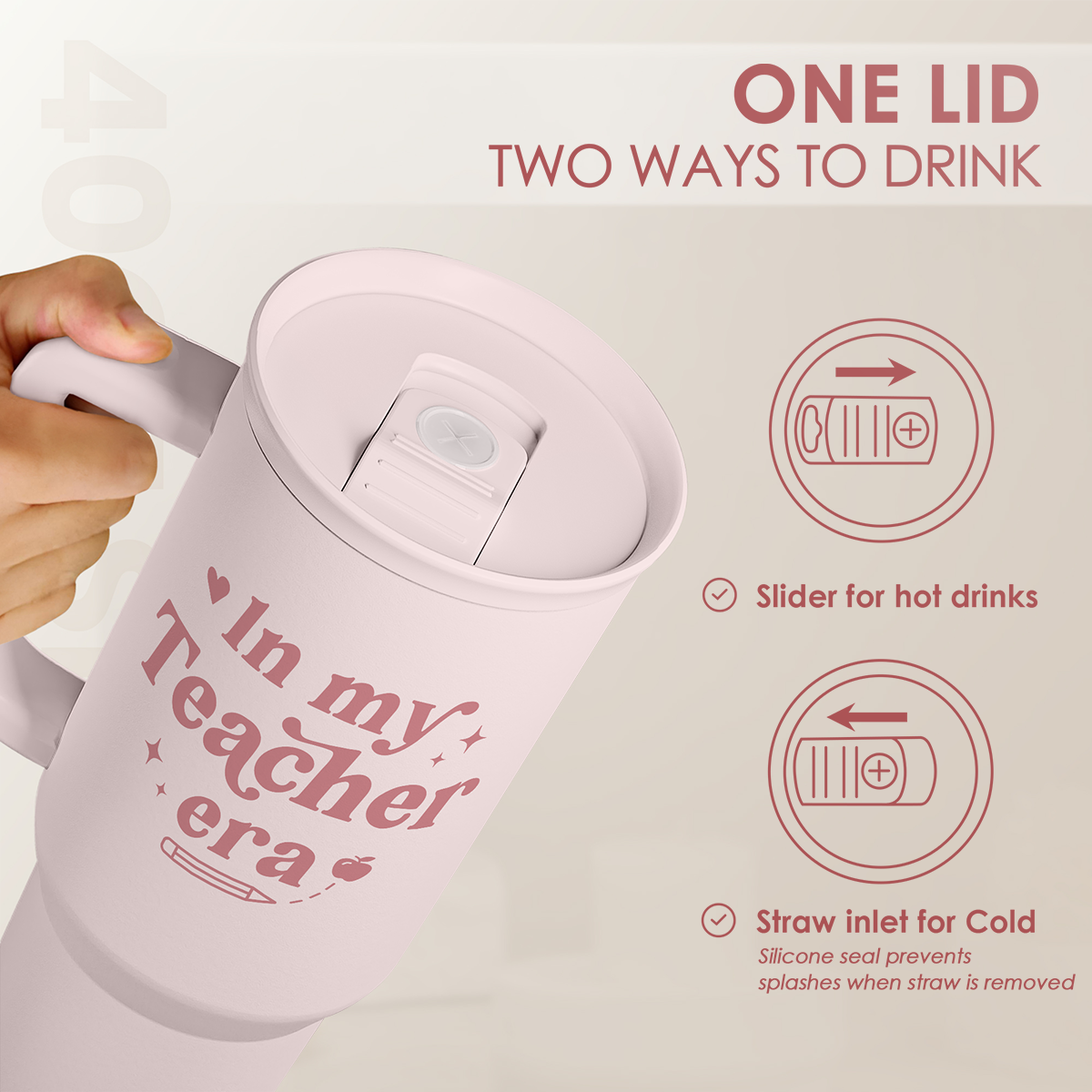 Teacher Gift - Stainless Steel Insulated Tumbler with Handle - Cool Teacher Club Travel Coffee Mug Cup for Women Back to School Birthday Christmas Teacher's Appreciation, 40oz