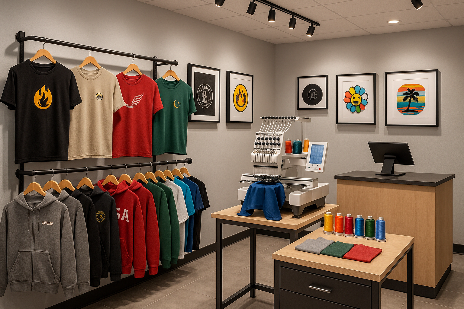 retail shop that has embroidered and printed on apparel 