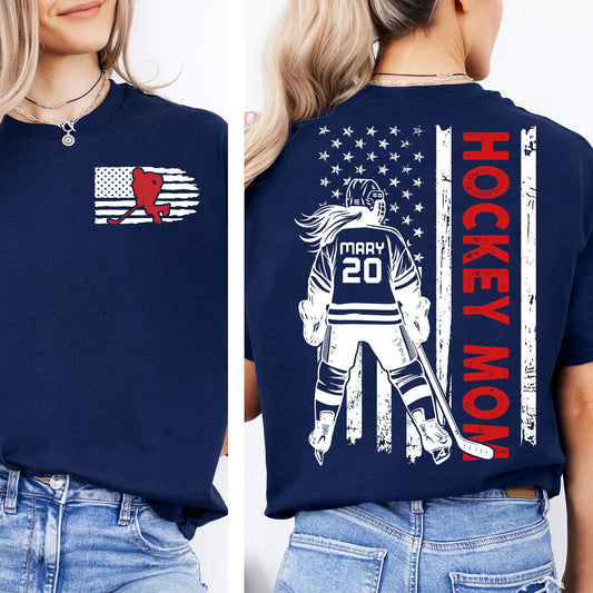 Custom Hockey Mom Shirt | Personalized Custom Name and Number T-shirt | Gift for Mom | Gift for Wife | Front & Back Shirt 682441