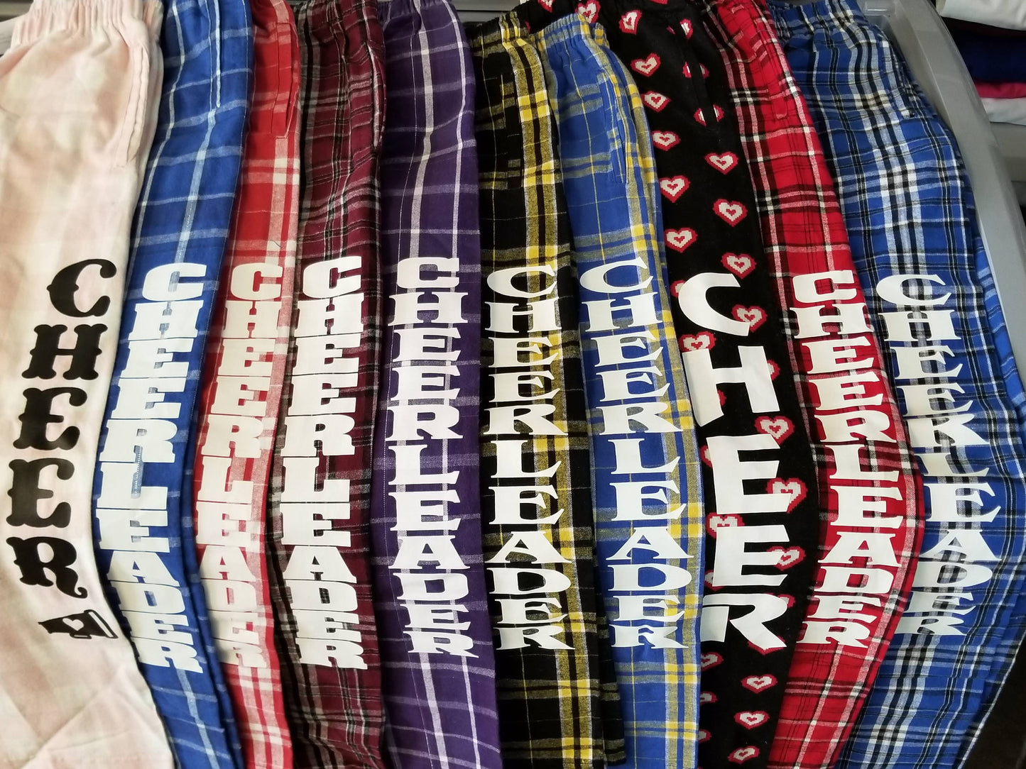 Plaid Flannel Cheerleader Lounge Pants Pajama Shirt/Pants, Matching Top, Cheer Leading PJ Shirt And Bottoms, Cheer Gift Matching Pajama Set