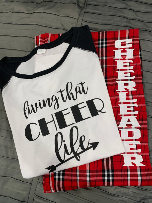 Plaid Flannel Cheerleader Lounge Pants Pajama Shirt/Pants, Matching Top, Cheer Leading PJ Shirt And Bottoms, Cheer Gift Matching Pajama Set